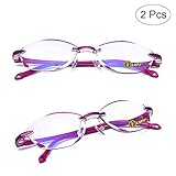 LUFF Premium Computer Reading Glasses Blue Light Blocking Diamond Cut Edge Design Spectacle Readers for Women(+2.0)