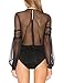 ASMAX HaoDuoYi Womens Lingerie Lace Mesh Long Sleeve Sheer V Neck Leotard Bodysuit Black