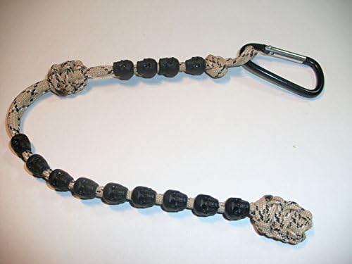 Ranger Pace Counter Skull Beads by RedVex - Desert Camo Cord - 13 inches - Choose your Skull color and Attachment (Black Skulls, Aluminum Carabiner)