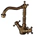 Hiendure 180 Degree Swivel Antique Inspired Brass Kitchen Faucet Bathroom Sink Mixer Tap with Two Handle ,Antique Brass Finish