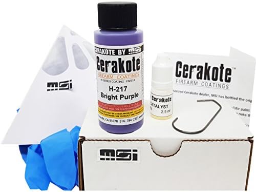 Bright Purple H-217 Oven Cure, MSI Ceramic Firearm Paint Bundle, includes 7 items: 45ml Ceramic Paint, Catalyst, Strainer, Gloves, Hanging hook, instructions and link to MSI instructional video.