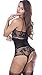 The Victory of Cupid Womens Sexy Fishnet Floral Mesh Bodystockings Bodysuits, Black, One Size