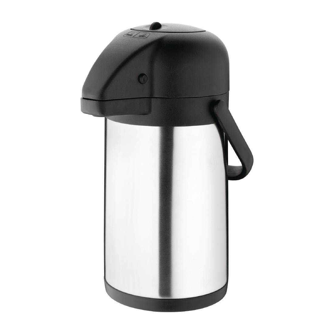 Olympia Pump Action Airpot Hot Beverage Dispenser 1.9 Litre, Stainless Steel, Double Walled Vacuum Insulated, Restaurant Breakfast Lunch Buffet and Home Use, Tea and Coffee Thermos, DL163