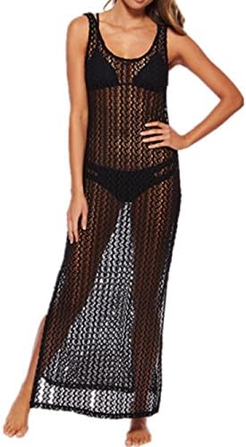 Aoqueen Fashion Womens Split Knit Crochet Tunic Cover up Beachwear Bikini Cover ups Black Medium