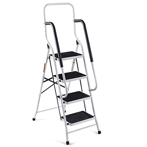 AyaMastro Foldable Ladder Step Stool w/ 4 Tier & Handrail with Ebook