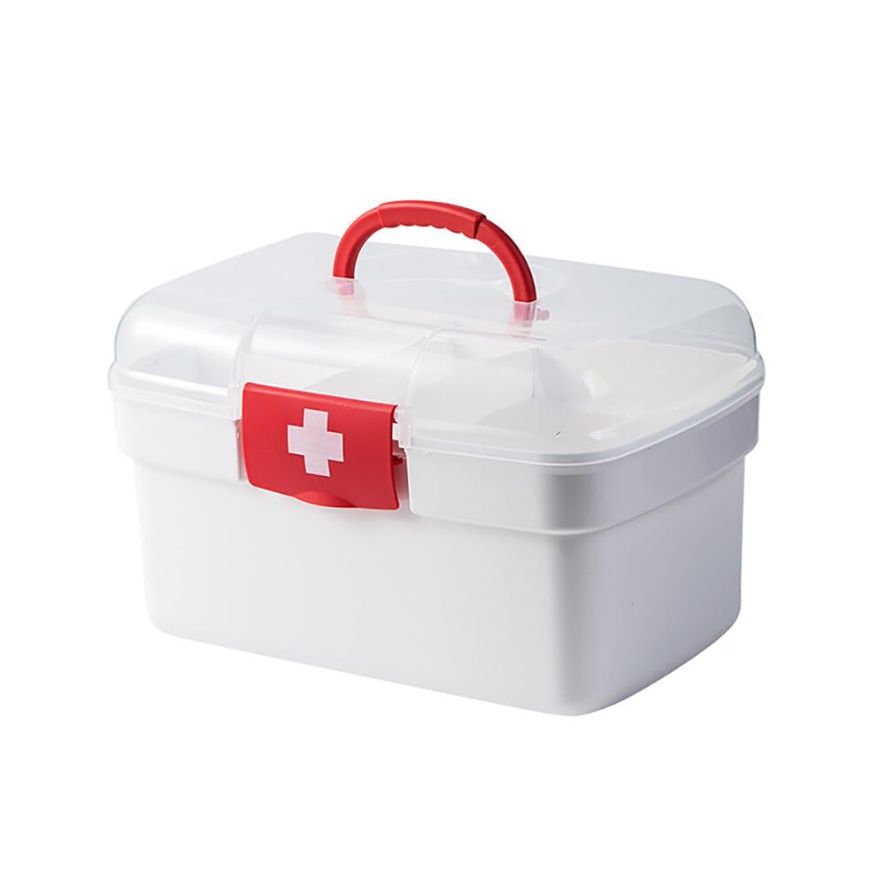 Uposao Plastic Medicine Box with Handle and Detachable Compartment Multi-Use Family First Aid Box Storage Box Portable Medicine Box Empty Medical Storage Cabinet Organiser for Home,27x18x16cm