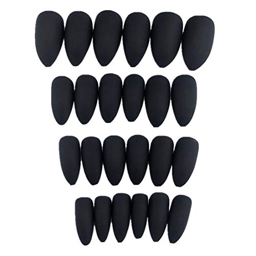 24pcs Matte Pure Color Stiletto Nails False Gel Nails Art Tips Sets Full Cover Medium Almond Shape Acrylic Fake Nail Tips Gel (Matte Black)