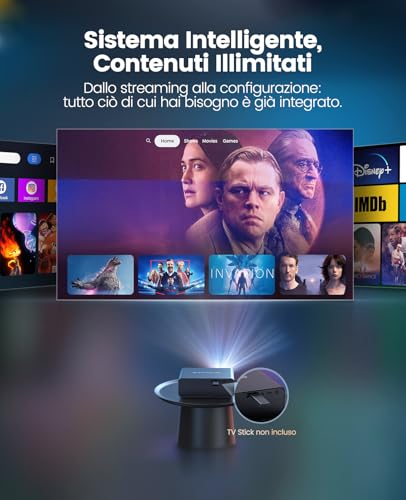 4K Projector [Netflix Compatible]1000ANSI Auto Focus/Keystone Projector 4K Smart TV, WiFi6 Two-way Bluetooth5.3 Portable Video Projector 1080p Native with HDMI ARC/CEC Home Cinema/Outdoor Black