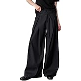 THWEI Men's Baggy Wide Leg Pants Zipper Fly Pleated Trousers Casual Dress Pants with Pocket