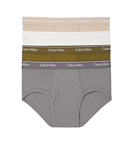 Calvin Klein Men's Cotton Classics Multipack Briefs, Oxford Tan/Snow Heather/Lincoln Green/Grey Smoke, S