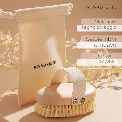 Primabiotic Body Massage Brush in Beech Wood and Agave Fibres | Ecological Product with Case | Ideal for Dry Brushing and Cellulite