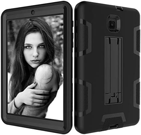 Golden Sheeps Compatible for Samsung Tab A 8.0 2018 Model SM-T387 Verizon/Sprint/T-Mobile Impact Hybrid Drop Proof Armor Defender Full-Body Protection Case Convertible Built in Stand-Black