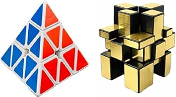 Mayatras Shengshou 3x3 Mirror Cube, Gold & Pyraminx Speed White Cube Combo of - 2