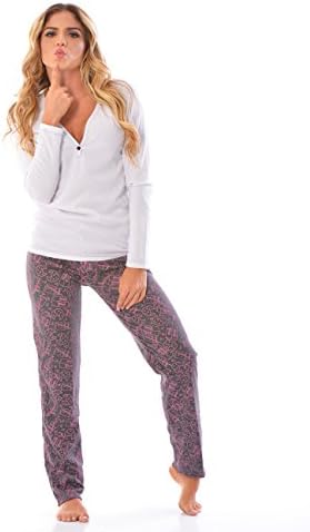 Women's Pajama Pants & Long Sleeve SET / 2 Piece PJ Matching Long Sleeve Top and Pants (Small, 1906, Pink)