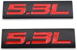 AxleZx 2X Chrome Metal 5.3L Logo Car Emblem Premium 3D 5.3 V8 Badge Auto Door Fender Sticker Side Wing Decal (5.3L,Black&Red)