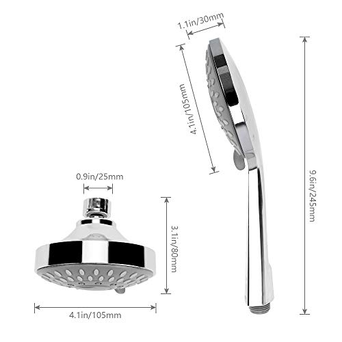 BOSNELL Full Chrome Shower Head, 24-Setting Combo Shower Heads with Holder & Hose, 2 in 1 High Pressure Handheld Shower Head