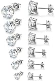 Besteel Women's Stainless Steel Round Clear Cubic Zirconia Stud Earrings Set for Women 3-8mm 6 Pairs