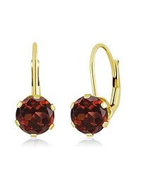 2.00 ct ronda 6 mm Natural Rojo Granate oro amarillo de 14 K   Pendientes para mujer