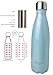 GreEco Double Wall Vacuum Flask, Insulated 18/8 Stainless Steel Water Bottle, COLA Shaped, Hydration Bottle, 17 OZ / 500 ML, Macarons Blue