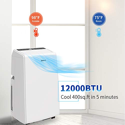Shinco SPS5-12C 12,000 BTU Portable Air Conditioner Cool Fan Quiet Dehumidifier for Rooms Up to 400 Sq.Ft. LED Display, Remote Control, White - Thumbnail 3