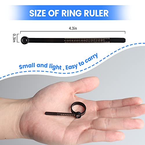 Ring Size Ruler, S SEEOR Ring Sizer Measurement Tool, Finger Size Gauge with Magnifying Glass, Plastic Finger Belt 1-17 US Size for Jewelry Marking (Black)