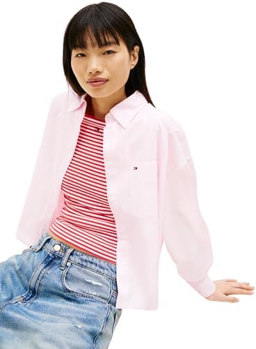 Donna Camicia Essential Crop in Cotone, Rosa (Pearly Pink), L