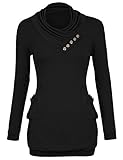 Timeson Women's Pullover T-Shirt Long Sleeve Cowl Neck Buttons Knitting Top