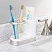 mDesign Decorative Bathroom Dental Storage Organizer Holder Stand for Electric Spin Toothbrush/Toothpaste - Compact Design for Countertop and Vanity, Holds 4 Standard Brushes - White/Matte Satin