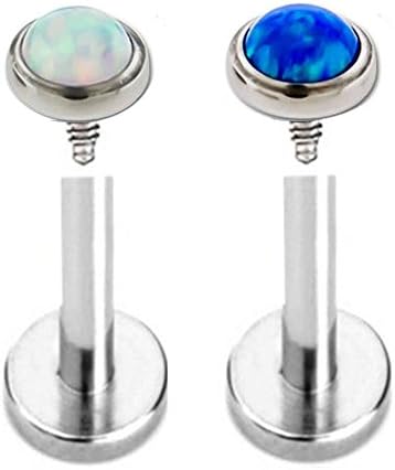 16g 5/16'' Stainless Steel Internally Threaded Fire Opal Cabochon Labret Monroe Lip Tragus Piercing Bar Body Jewelry Ring (2pcs ( Any 2pcs))