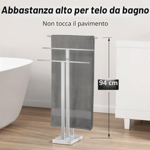 KES BTH217S3 Floor Towel Rail 3 Bars with Marble Base Floor Towel Holder Bathroom Stainless Steel 18/8 Polished