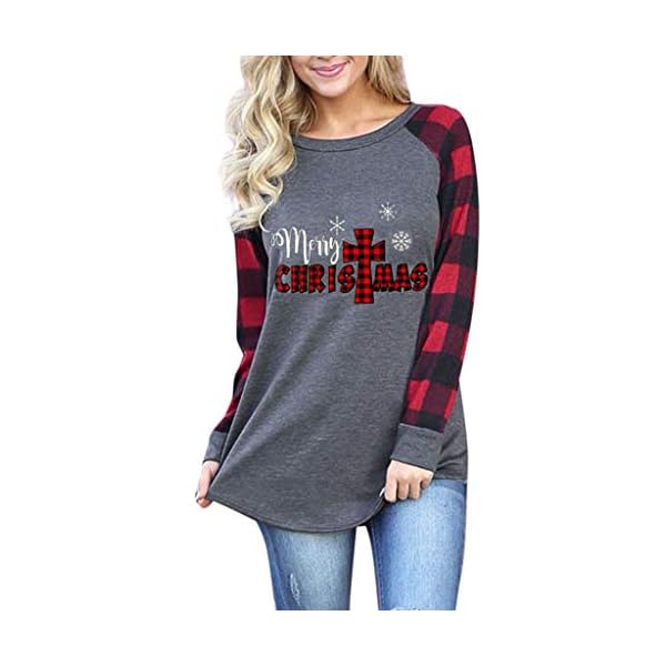 aihihe Womens Long Sleeve Tunic Tops Pullovers Sweatshirt Merry Christmas Letter Plaid Print Blouses T-Shirt Tees