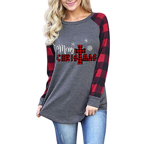 aihihe Womens Long Sleeve Tunic Tops Pullovers Sweatshirt Merry Christmas Letter Plaid Print Blouses T-Shirt Tees