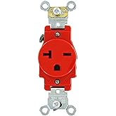 Leviton 20 Amp, 250 Volt, Industrial Heavy Duty Grade, Single Receptacle, Straight Blade, Self Grounding, 5461-R, Red