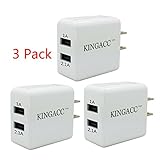 KingAcc Wall Charger with USB Outlet (3-Pack 10W Dual Port)