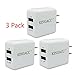 KingAcc Wall Charger with USB Outlet (3-Pack 10W Dual Port)