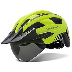Victgoal Bike Helmet with USB Rechargeable LED Light Removable Magnetic Goggles Visor Breathable MTB Mountain Bicycle…