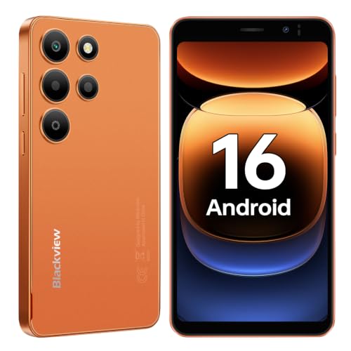 Blackview Wave 2C Smartphone Pas Cher Android 16 (2026), Écran 5", Orange | 12Go(3+9)+32Go/TF 1To Telephone Portable Pas Cher, Batterie 3000mAh Téléphone, Caméra 5MP+2MP, 4G Dual SIM, Face ID, 3.5mm