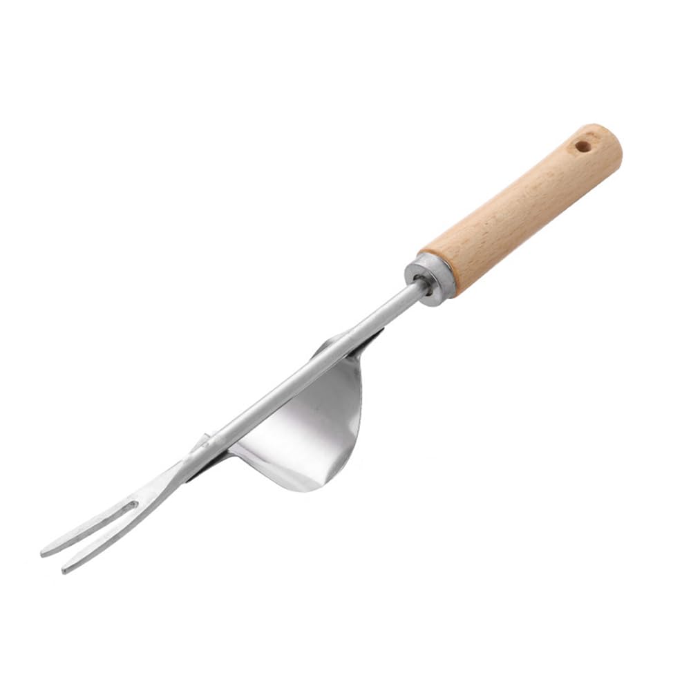 Voarge Weeder Stainless Steel, Hand Weeder for the Garden, Root Weeder with Wooden Handle, Manual Weeder for Digging, Weeding, Loosening, Small Garden Tool, Gardening Supply