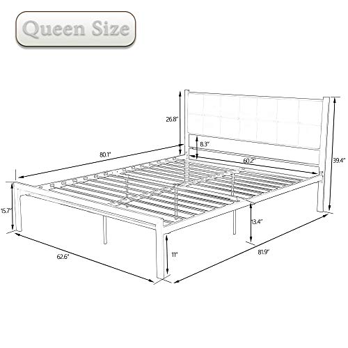 Amolife Platform Bed Queen with Upholstered Headboard, Heavy Duty Metal