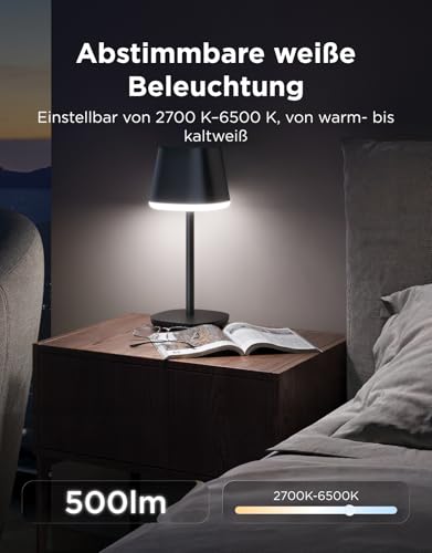 Govee Table Lamp Wireless Battery, RGBICWW Table Lamp Compatible with Matte Alexa, 500 lm Bedside Lamp Dimmable with 4800 mAh Rechargeable, 72 Scenes, 2700 K-6500 K for Living Room, Dining Room