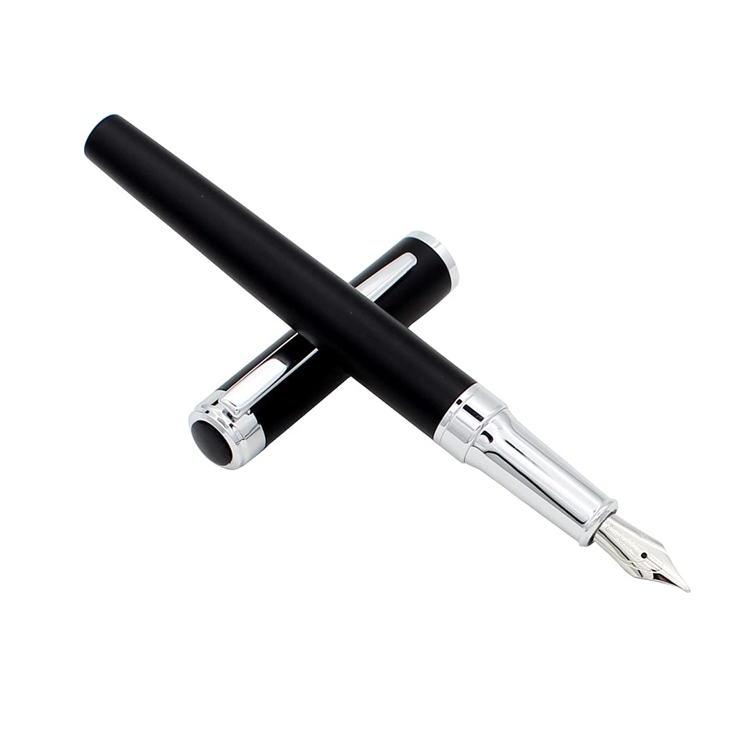 Abcsea 1 Piece Stainless Steel Fountain Pen, Fine Nib Fountain Pen, Business Pen, Light Fountain Pen, For Gift, School, Work, Black