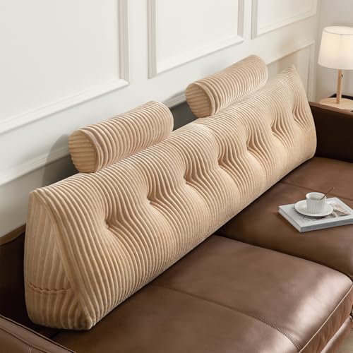 Z-hom Book Cushion, Wedge, Reading Cushion for Bed and Sofa, Back Cushion, Practical Side Compartment, Removable Cover, with Round Pillow (Beige, 200 x 50 x 20 cm)