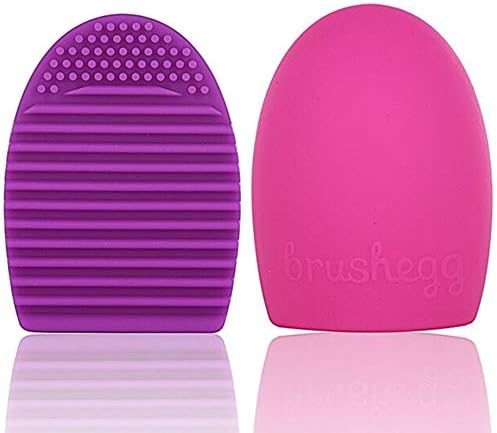 Cepansail 2 Pack Cleaning Silicone Glove Brush Egg Makeup Brush Washing Scrubber Board Cosmetic Clean Tools (Purple/Rose Pink)