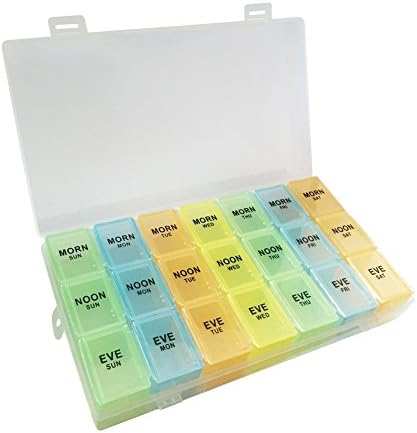 Pill Organizer Box Weekly Case with Pill Splitter Cutter – Holder –Large Travel Medication Reminder Daily Am PM, Day Night 7 Day–Medicine Dispenser, 3,4 Times a Day