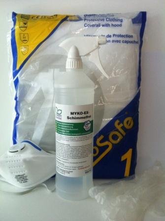 Bio Conzept Myko-Ex-Schimmelfrei Profiset XL 1 Liter + Maske, Anzug, Handschuhe