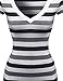 MBE Women's Wide v-neck Stripe Short Sleeve Tee Shirts
