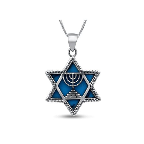 Star of David Necklace with Temple Menorah in Sterling Silver and Eilat Stone