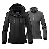 OutdoorMaster Women's 3-in-1 Ski Jacket - Winter Jacket Set with Fleece Liner Jacket & Hooded Waterproof Shell - for Women (Black,M)