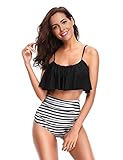 LALAVAVA Women's High Waisted Bikini Sets Flounce Bikini Crop Top Monokini Bathing Suits