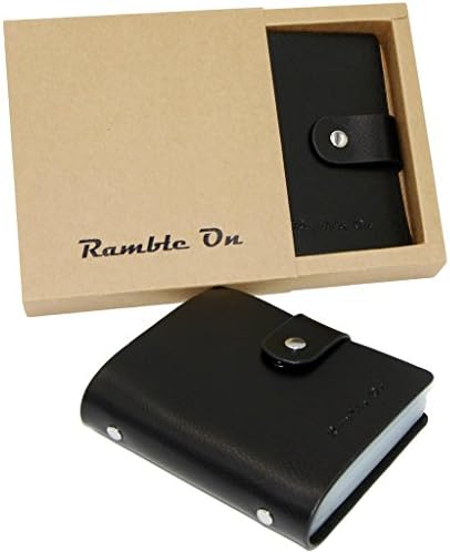 Genuine Leather Business Card Holder Book Organizer Credit Card Holder Case Gift Card Holder by Ramble On - Holds up to 80 Business Cards or 40 Credit Cards - Comes in a Great Gift Box (Black)